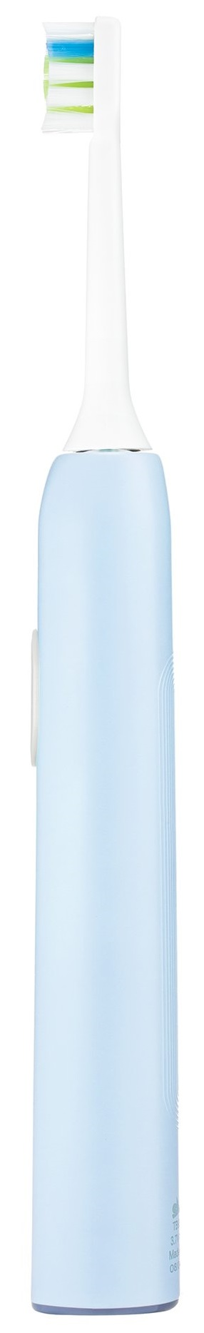 Jasnoniebieska szczoteczka soniczna z białą główką. Szczoteczka jest prosta i bez wskaźników.