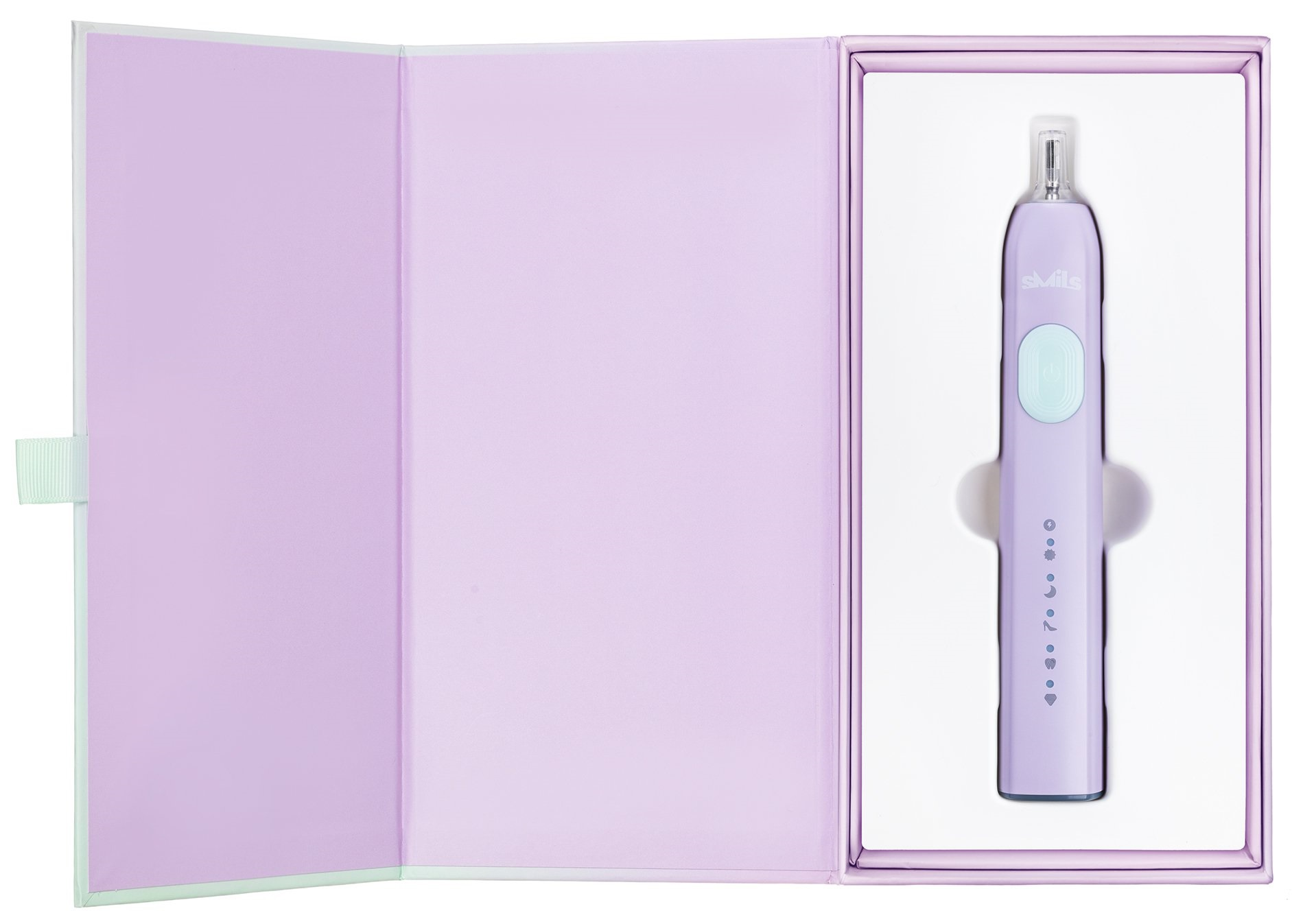 Fioletowa szczoteczka do zębów w pudełku z jasnofioletowym wnętrzem.