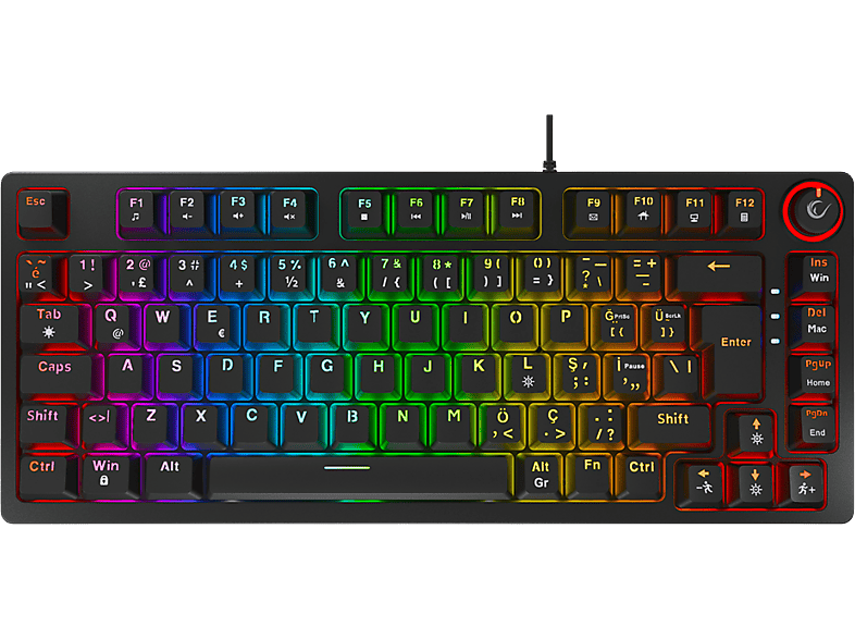 RAMPAGE Enigma 75 USB RGB Aydınlatmalı Red Switch Tam Türkçe 1800 Kompakt Dizilim Gaming Mekanik Klavye Siyah