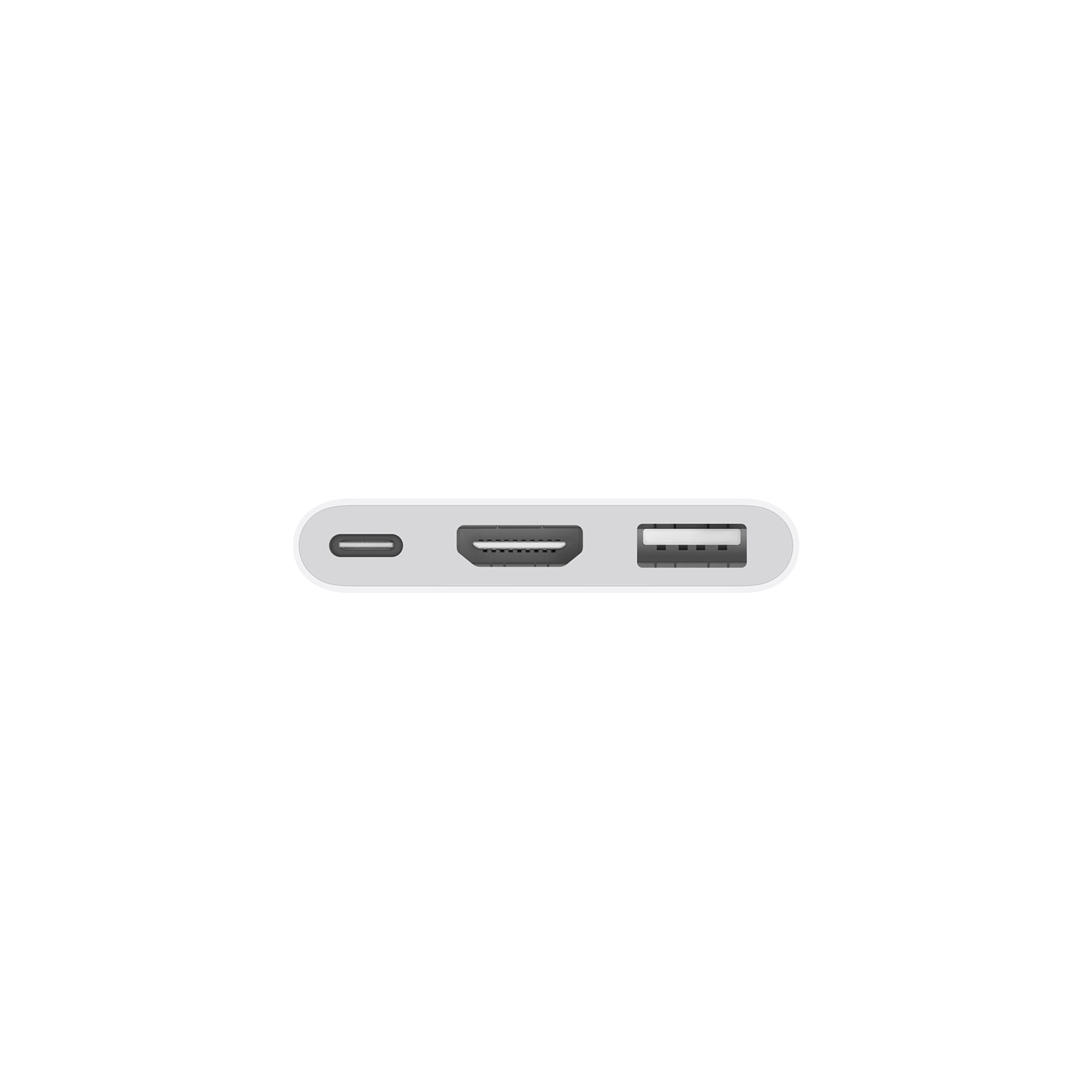 USB, HDMI ve USB-C bağlantı noktalarına sahip beyaz bir cihaz.