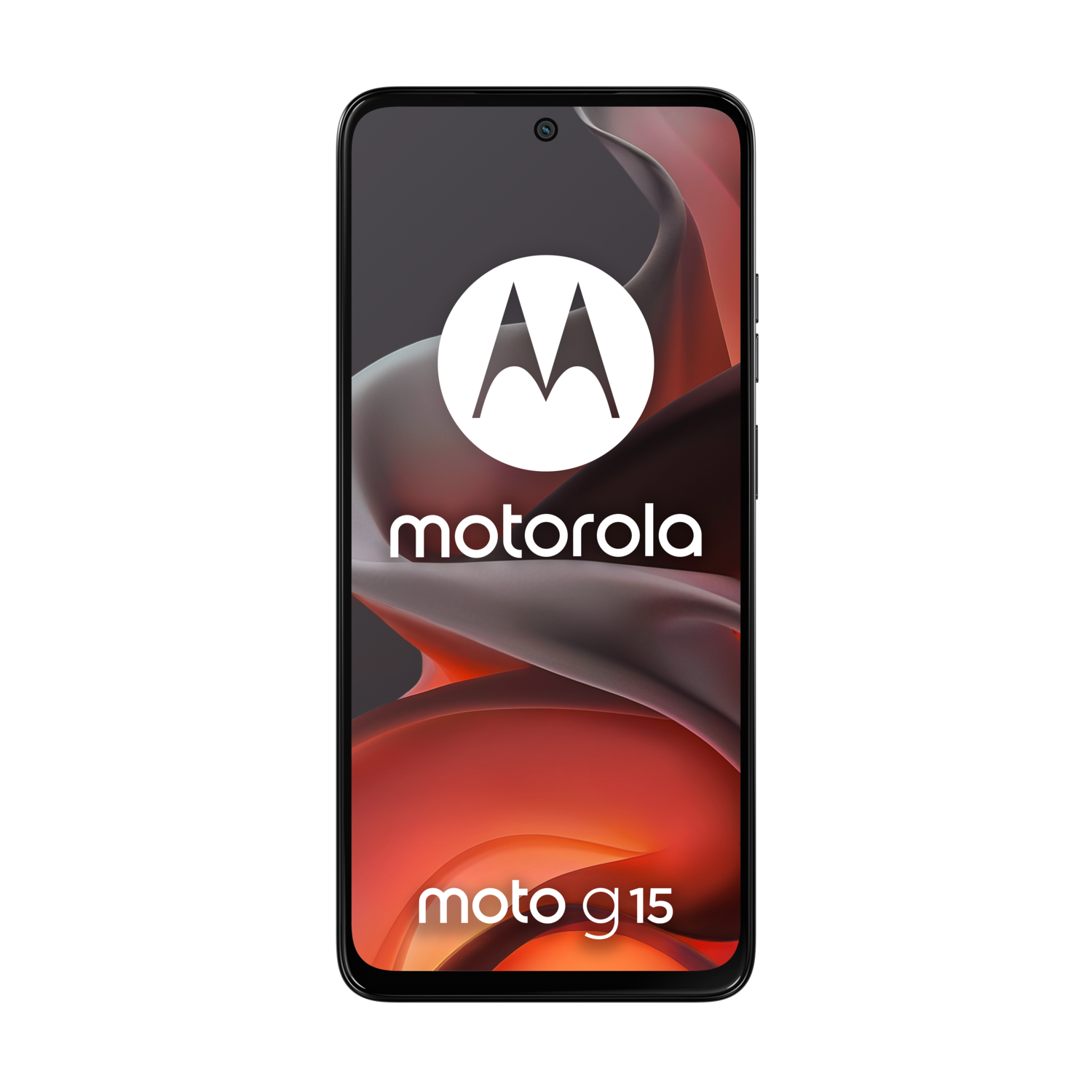 Een zwarte smartphone met het Motorola-logo en Moto G15.