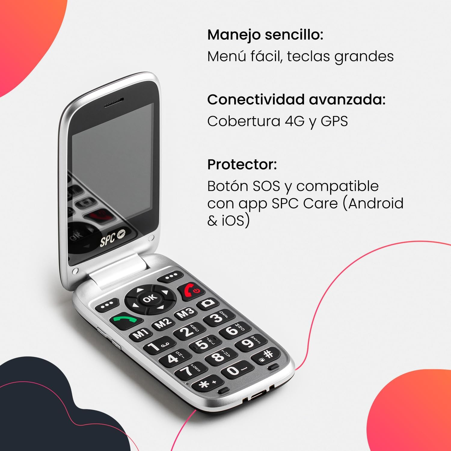 Una impresora blanca con características numeradas, una pantalla de teléfono y texto sobre impresión.