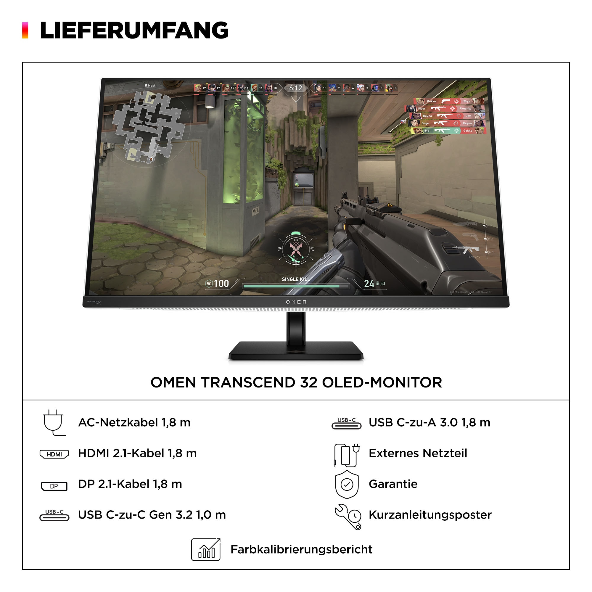 Omen Transcend 32 OLED Monitor, der einen Spielbildschirm zeigt.