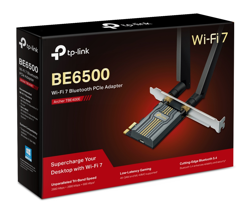 Adapter Wi-Fi w pudełku z tekstem: Zwiększ wydajność swojego komputera z Wi-Fi 7.