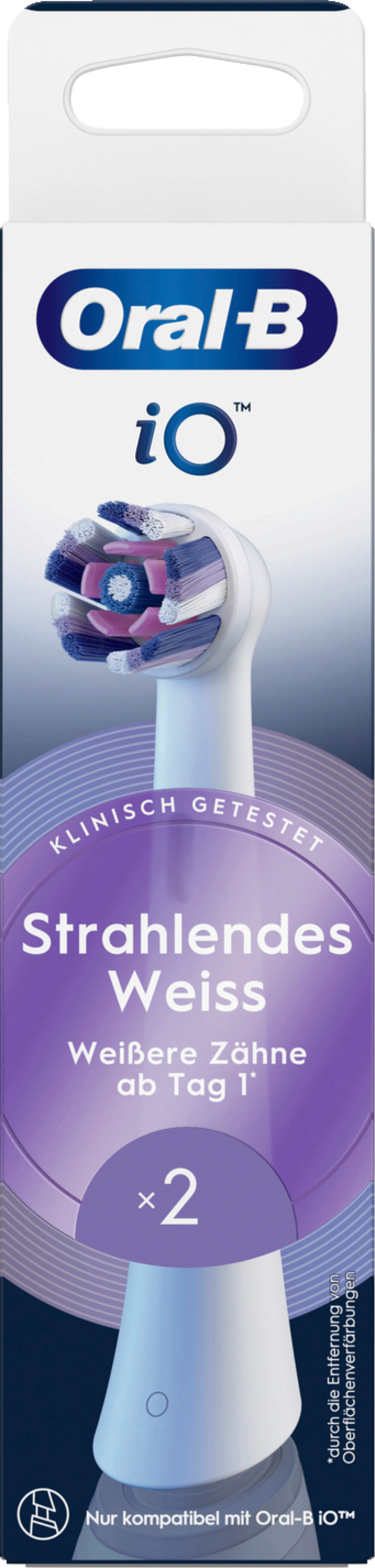 Weißer Zahnbürstenkopf mit dem Oral-B-Logo.