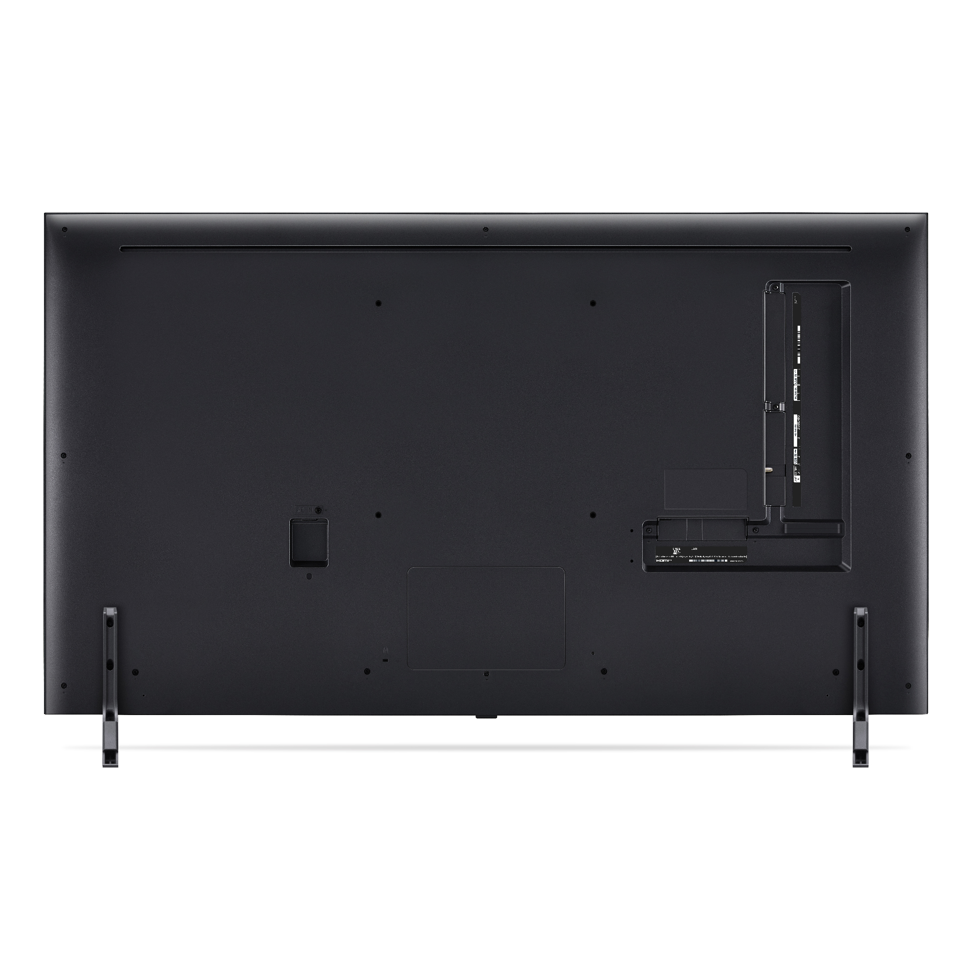 Parte trasera de un televisor LG negro con puertos y soportes visibles.