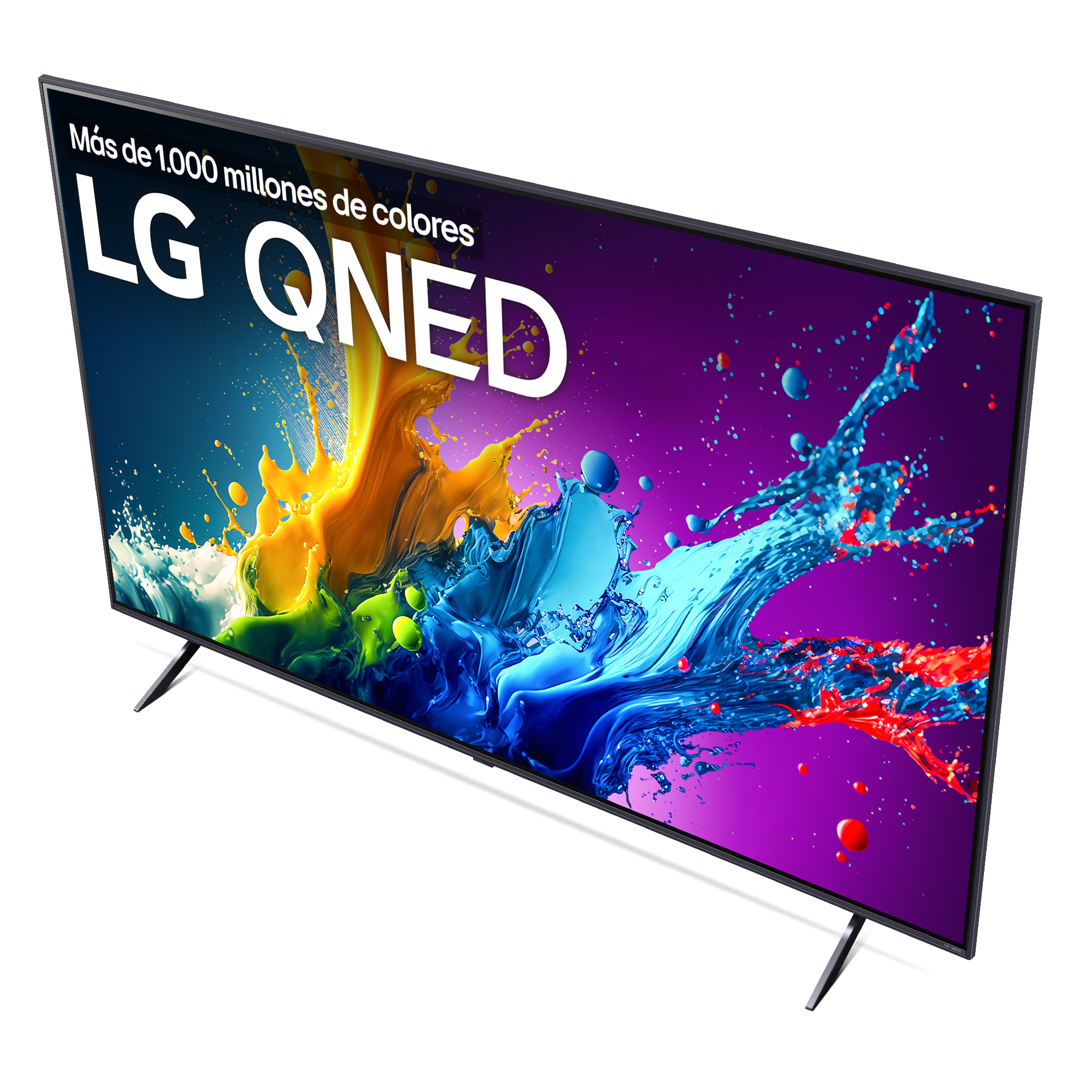 Televisor LG QNED que muestra arte líquido colorido.