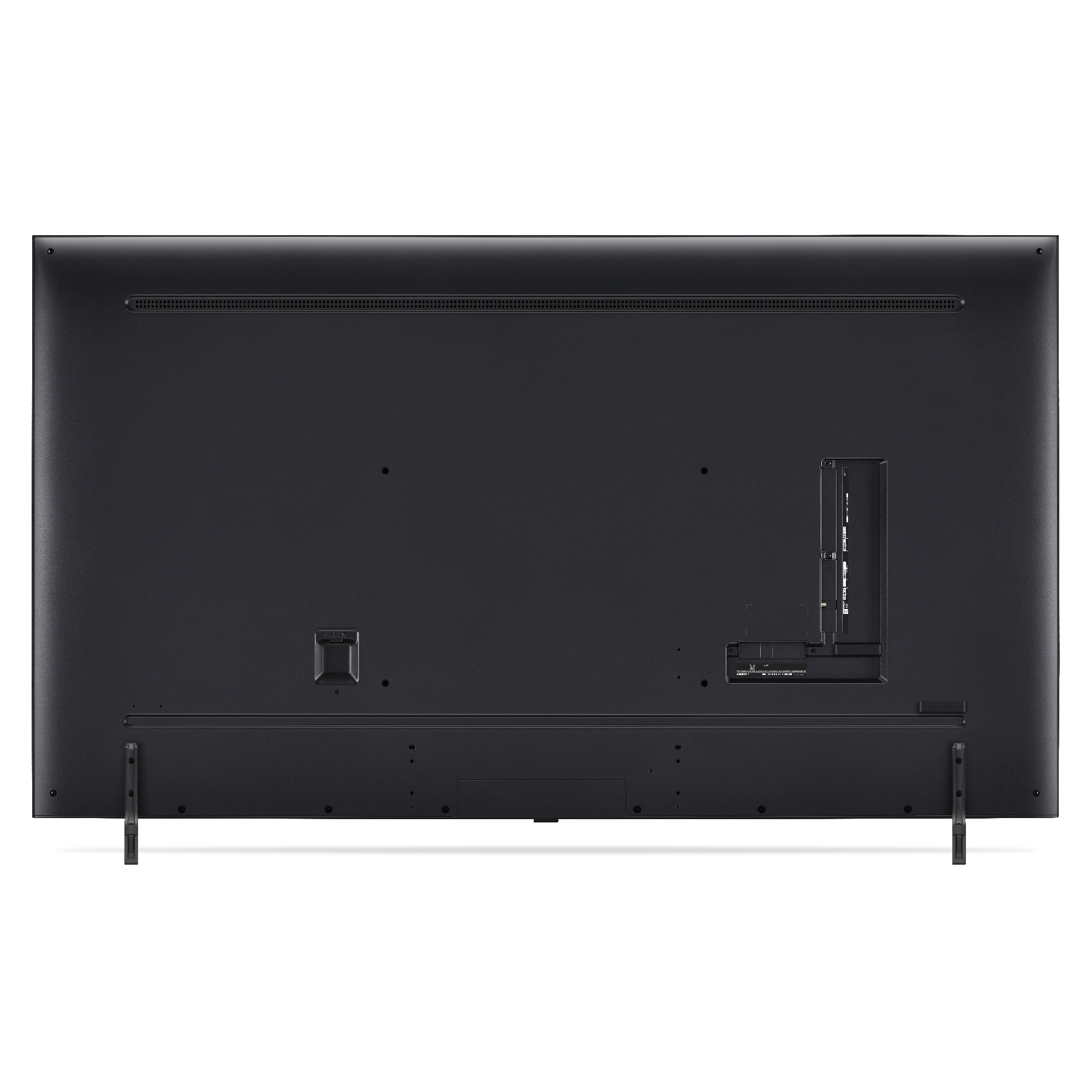 Parte trasera de un televisor LG negro con puertos y soportes visibles.