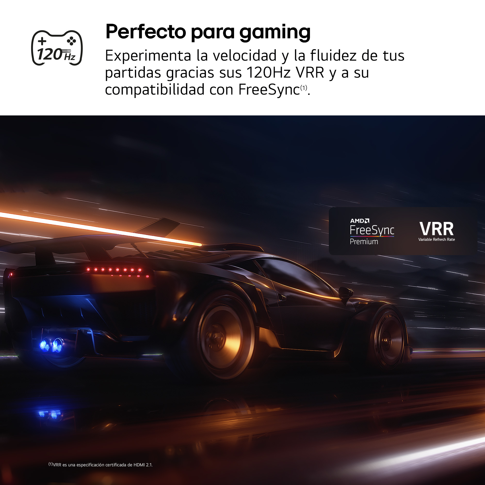Coche de carreras en movimiento, con el logotipo VRR.