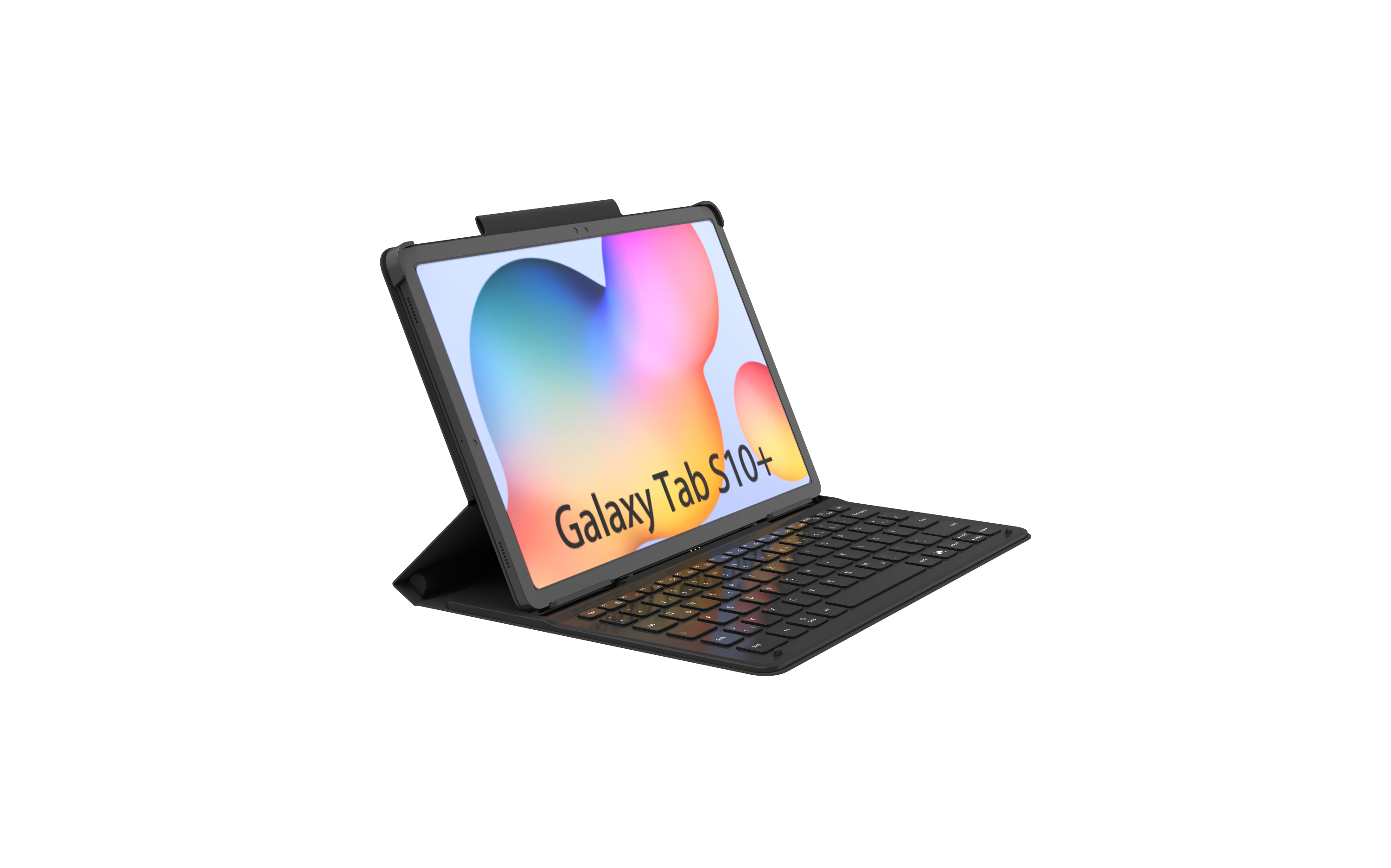 Tablet mit Tastaturhülle und den Worten Galaxy Tab S10+.