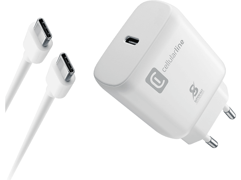 CELLULARLINE Samsung Super Fast Charge PD 25W Şarj Kiti Adaptör + Kablo Beyaz