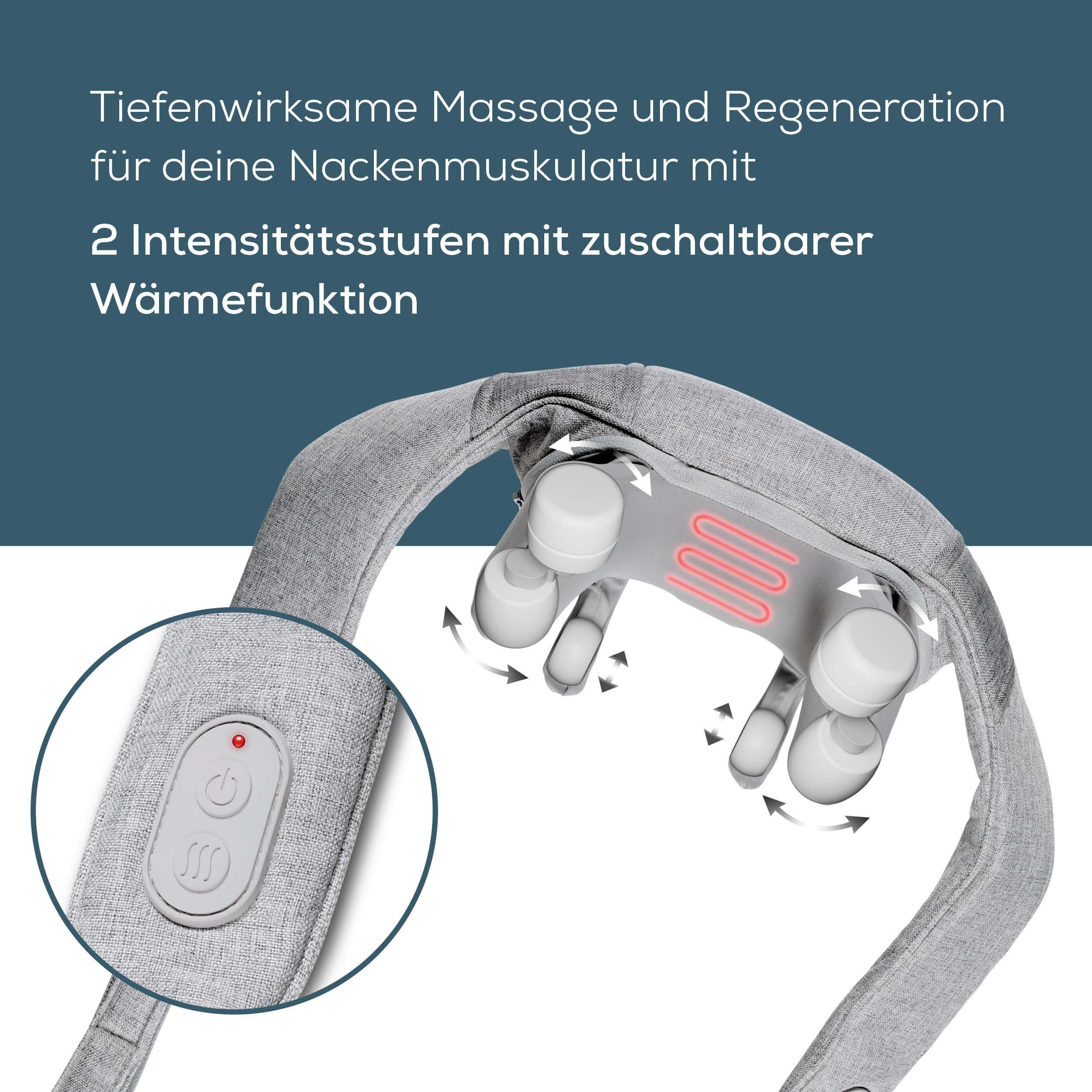Nahaufnahme eines Nackenmassagegeräts. Es hat Knöpfe und Massageköpfe.