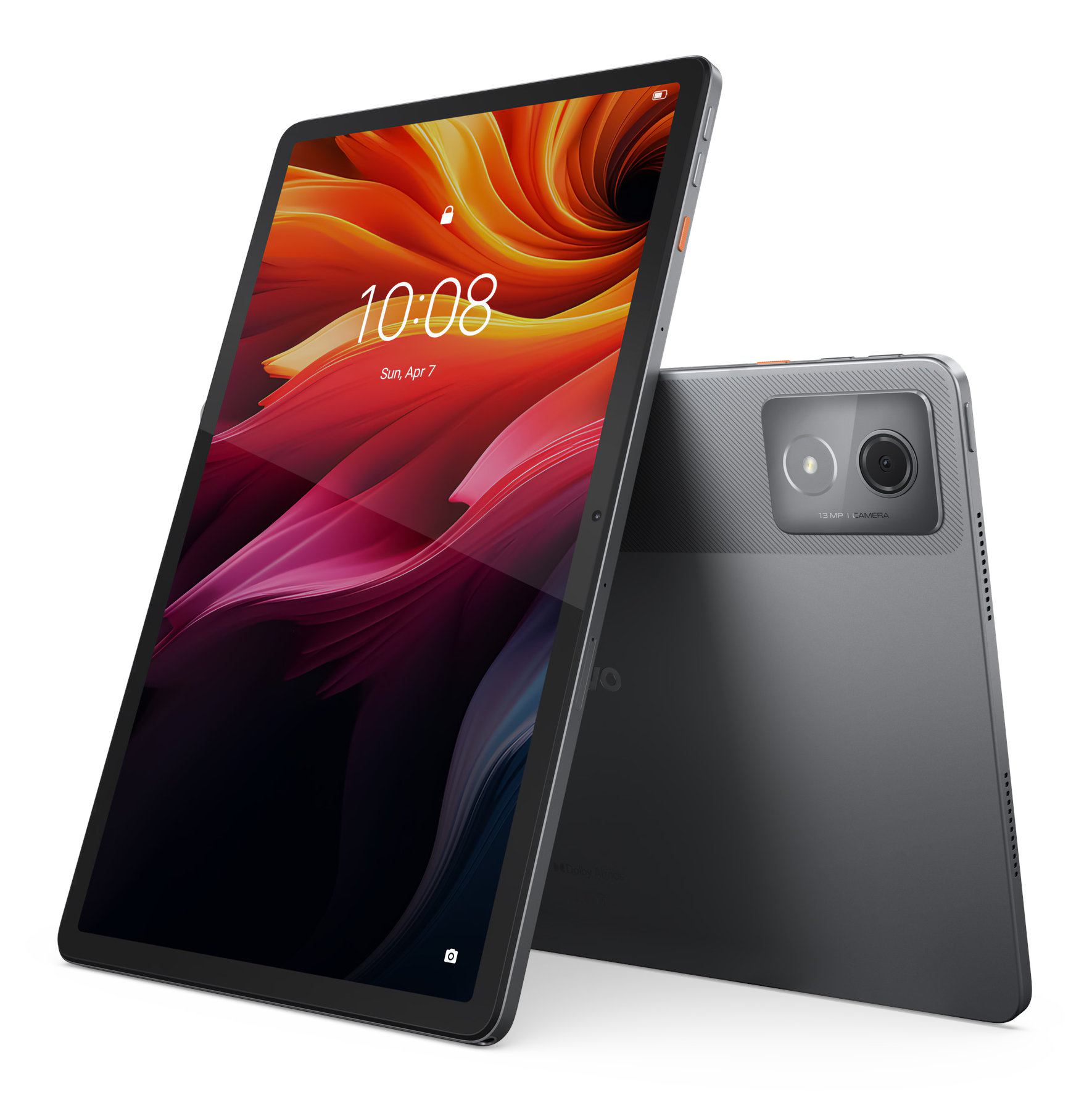 Tablet z widokiem z przodu i z tyłu. Przód pokazuje ekran, tył pokazuje aparat.