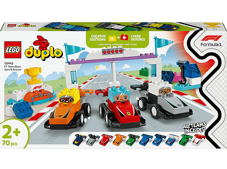 LEGO DUPLO Town 10445 F1® Team Rennautos mit Rennfahrern Bausatz, Mehrfarbig