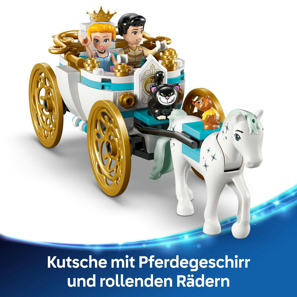 Lego Prinzessinnenkutsche mit Pferd, Figuren und schwarzer Katze.