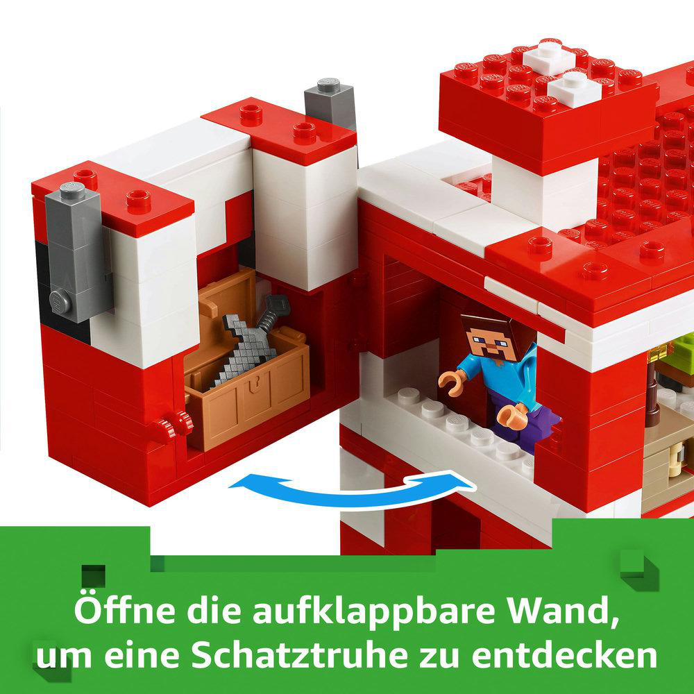 Nahaufnahme eines rot-weißen Lego-Sets mit einer Truhe.