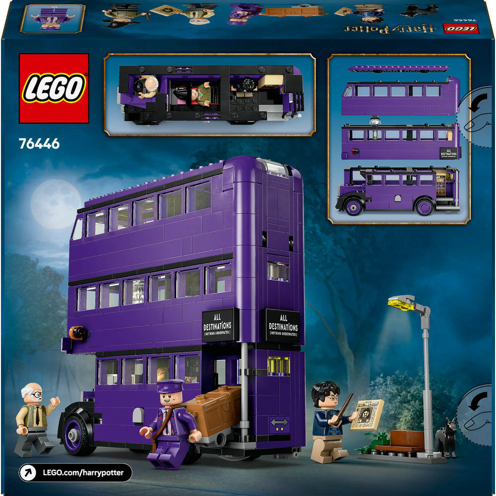 Rückseite der Lego Harry Potter Knight Bus Box mit Bus und Figuren.