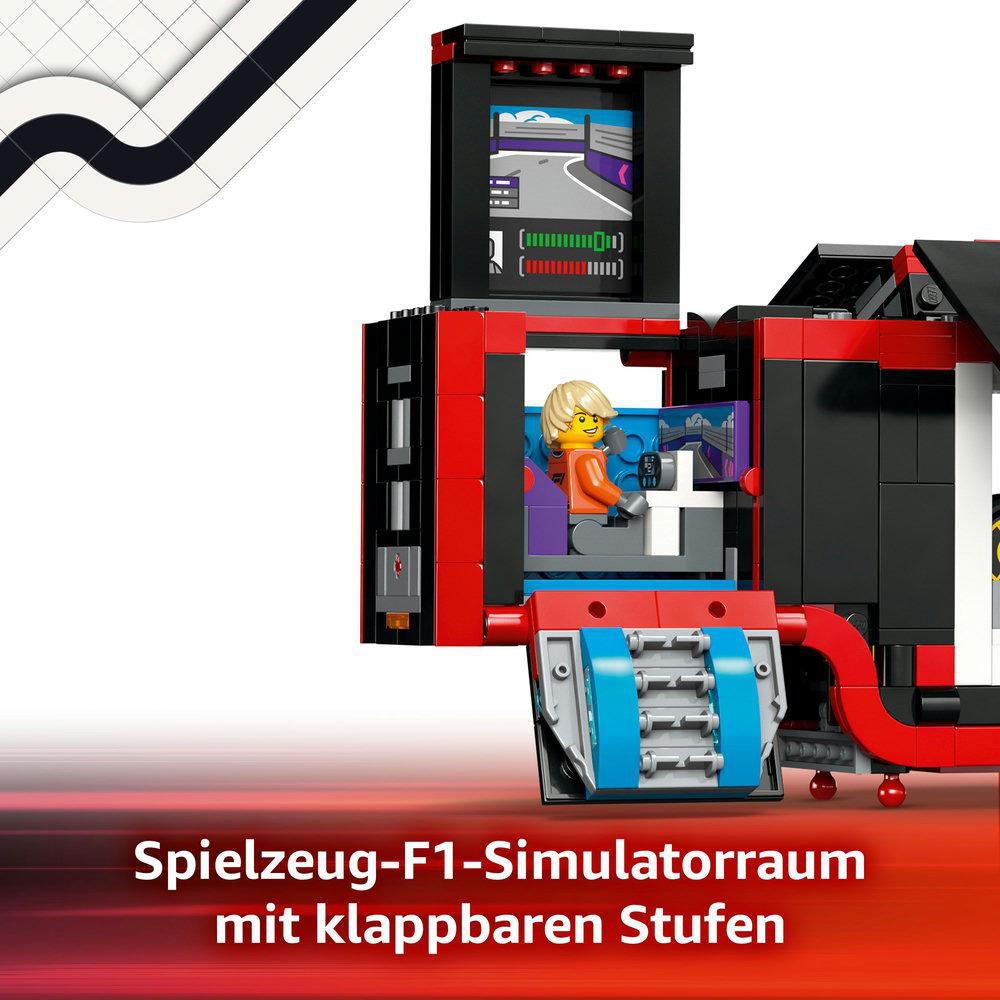 Lego F1-Rennsimulator mit einer Person, die fährt.
