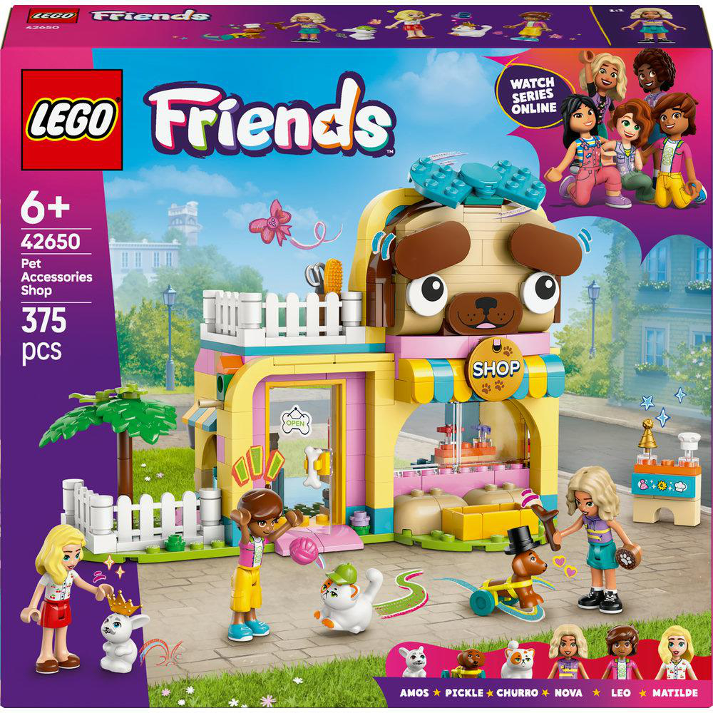 LEGO Friends Tierzubehör-Shop-Box. Zeigt einen Laden mit Figuren und Tieren.
