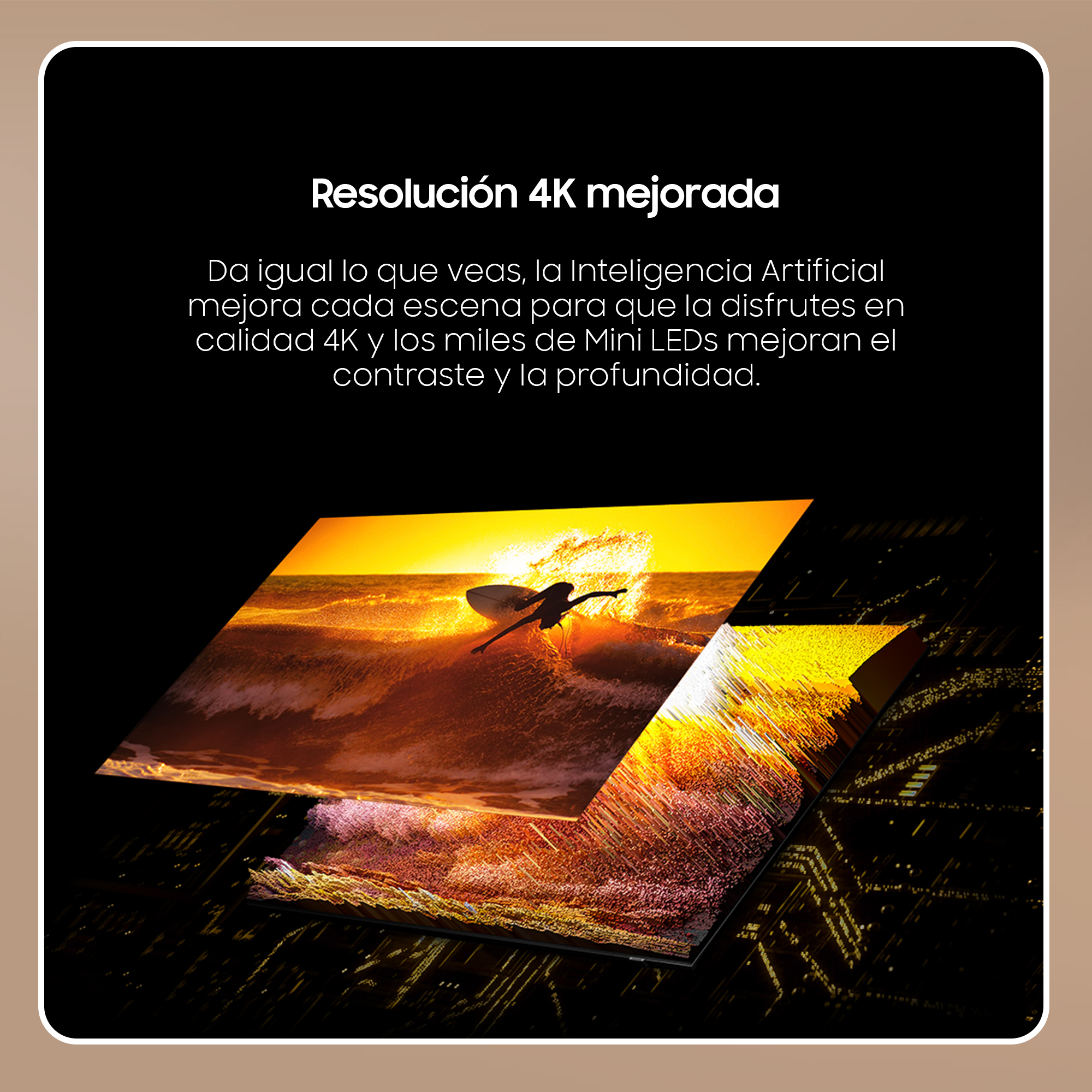 Dos pantallas que muestran una puesta de sol con una persona surfeando.