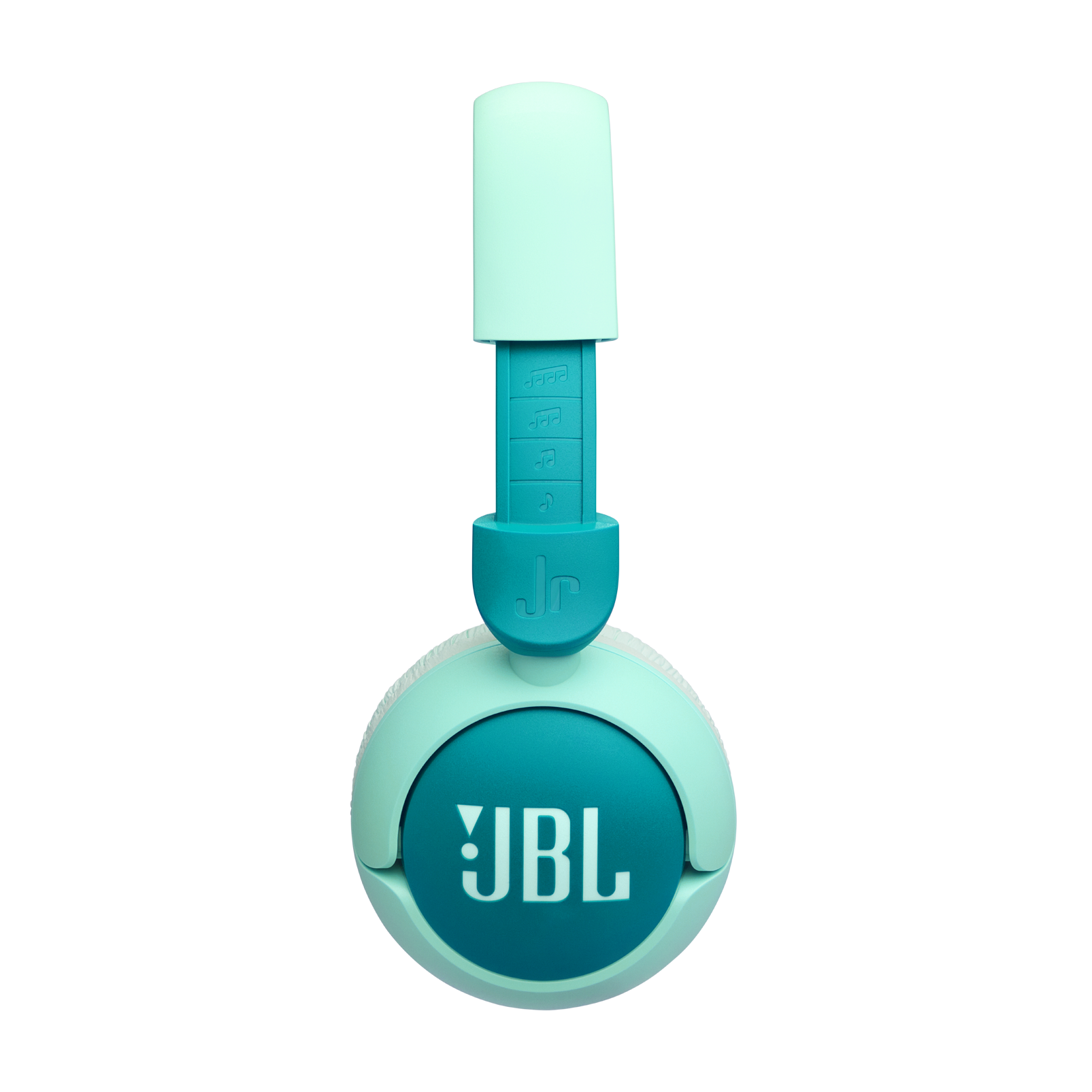 Siyah arka planda turkuaz JBL kulaklıklar. Kulaklıklar katlanmış durumda.