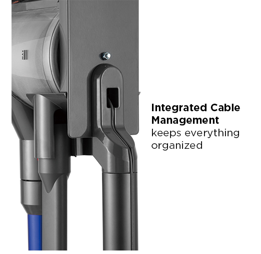 Zbliżenie nasadki do odkurzacza, ze zintegrowanym prowadzeniem kabli.