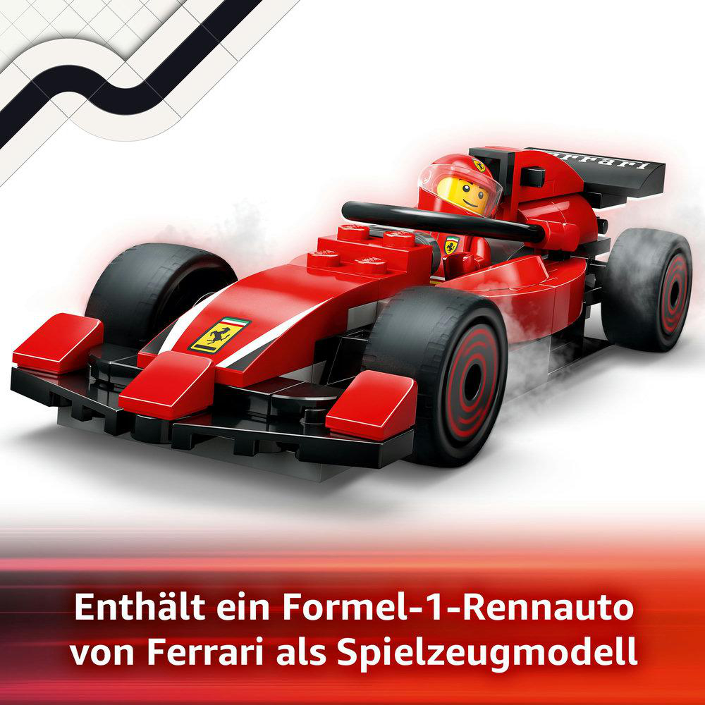 Ein rotes Lego-Rennauto mit Fahrer.