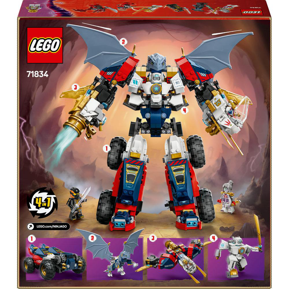 Rückseite einer Lego-Set-Box, die den Roboter und die Minifiguren zeigt.