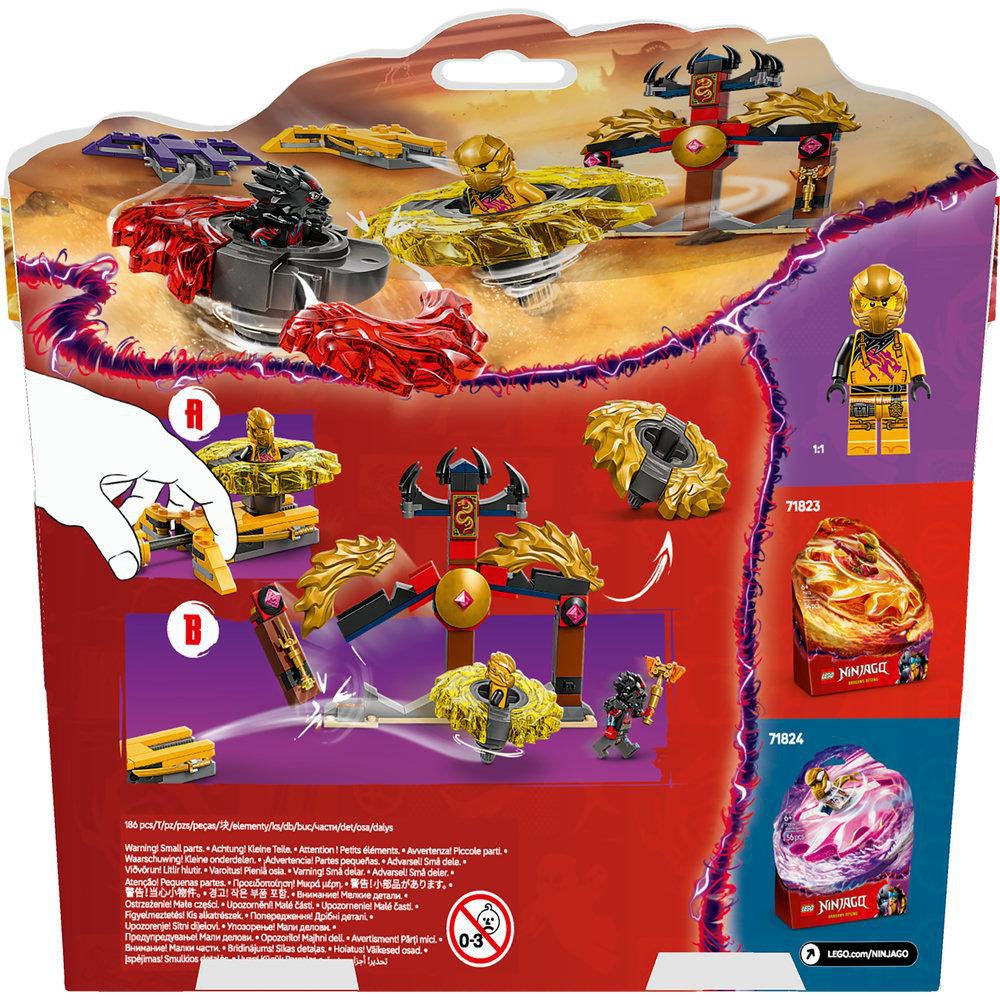Rückseite einer Lego Ninjago-Set-Box mit Teilen und einer Minifigur.