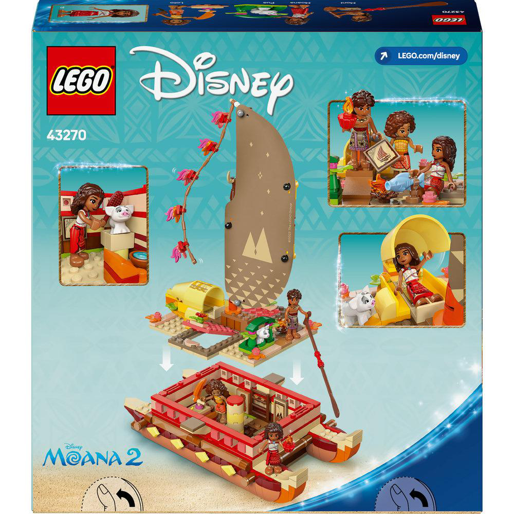 Lego Disney Moana 2 Set-Box. Boot, Figuren und Zubehör mit verschiedenen Szenen.