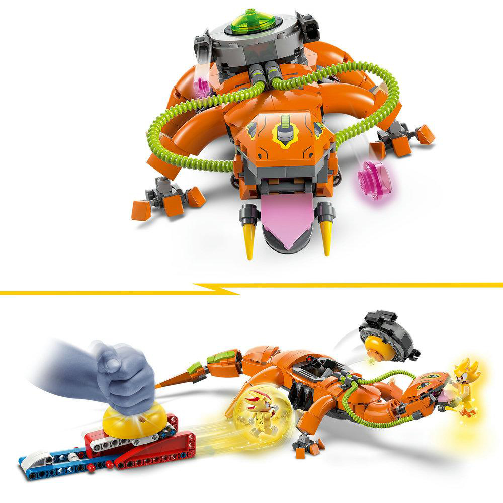 Lego Sonic Set: oranger Roboter mit grünen Schläuchen, Hand mit Hebelwirkung.