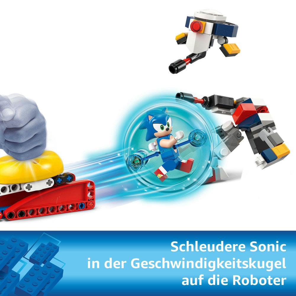 Sonic the Hedgehog Spielzeug wird mit einem roten Hebel auf Roboter abgefeuert.
