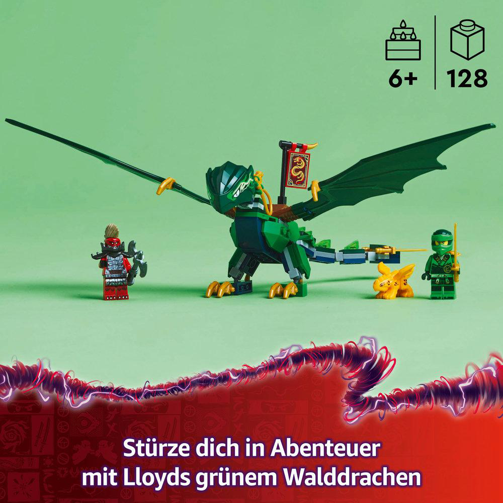 Lego Ninjago-Set mit einem grünen Drachen und Figuren.