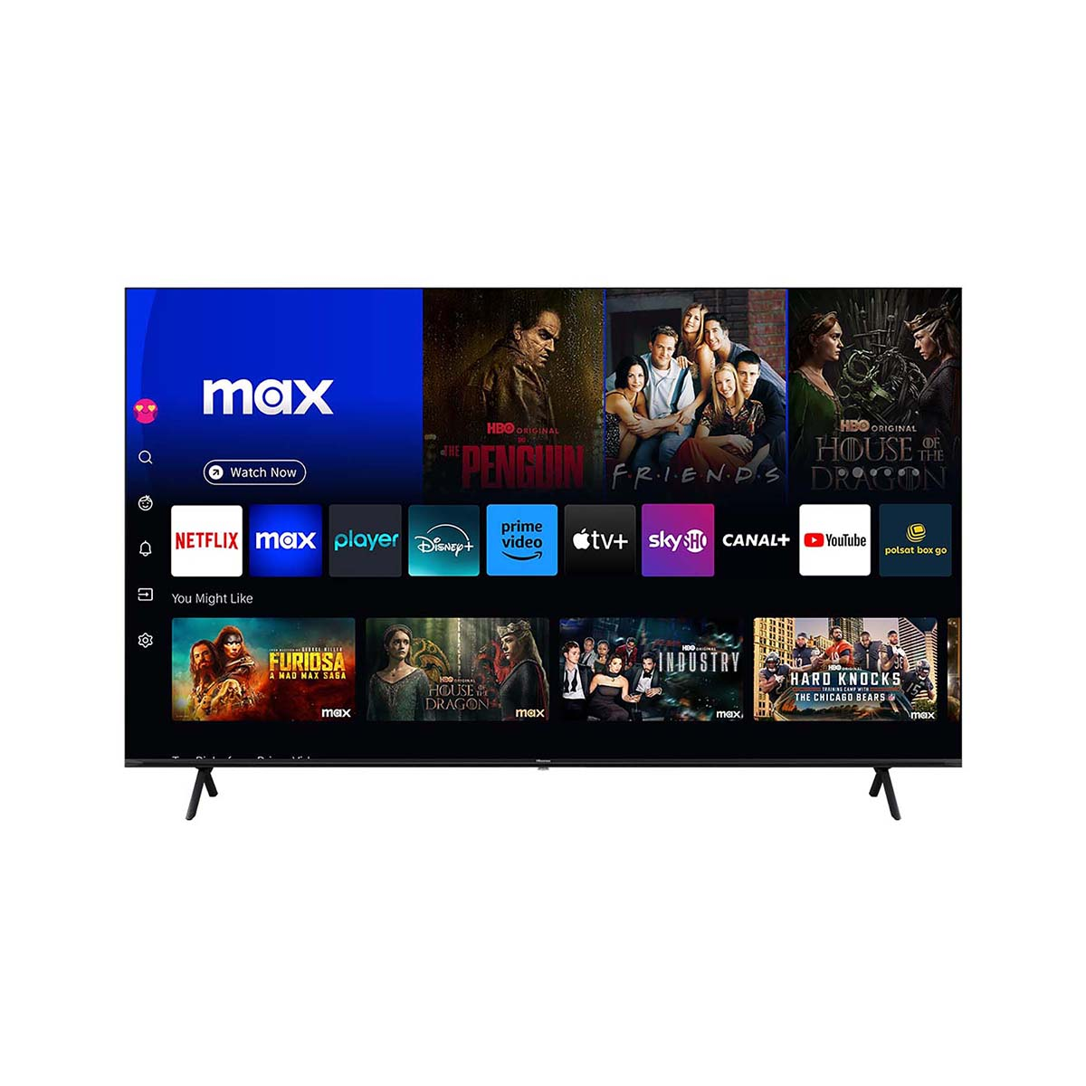 Ekran telewizora wyświetlający wiele logo usług strumieniowych.