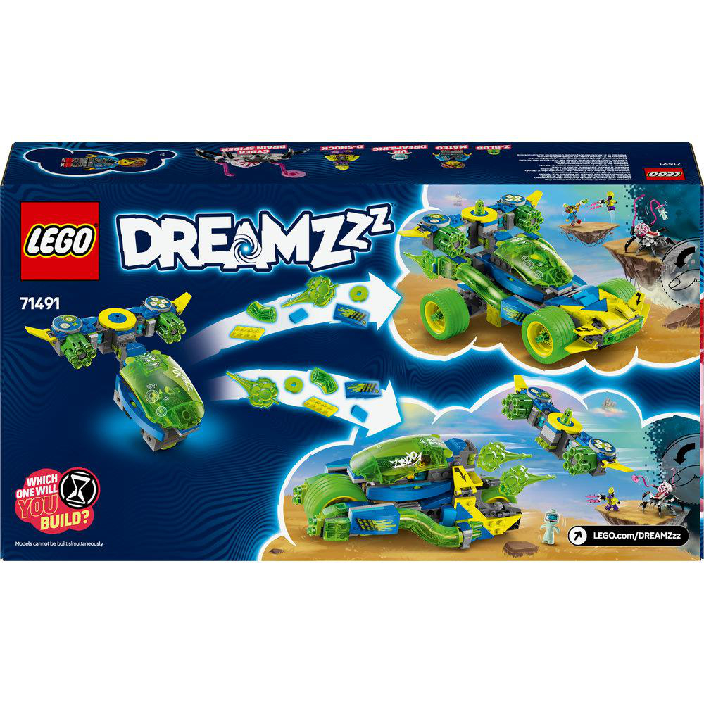 LEGO DREAMZzz Set-Box, die Bauoptionen und die fertigen Modelle zeigt.