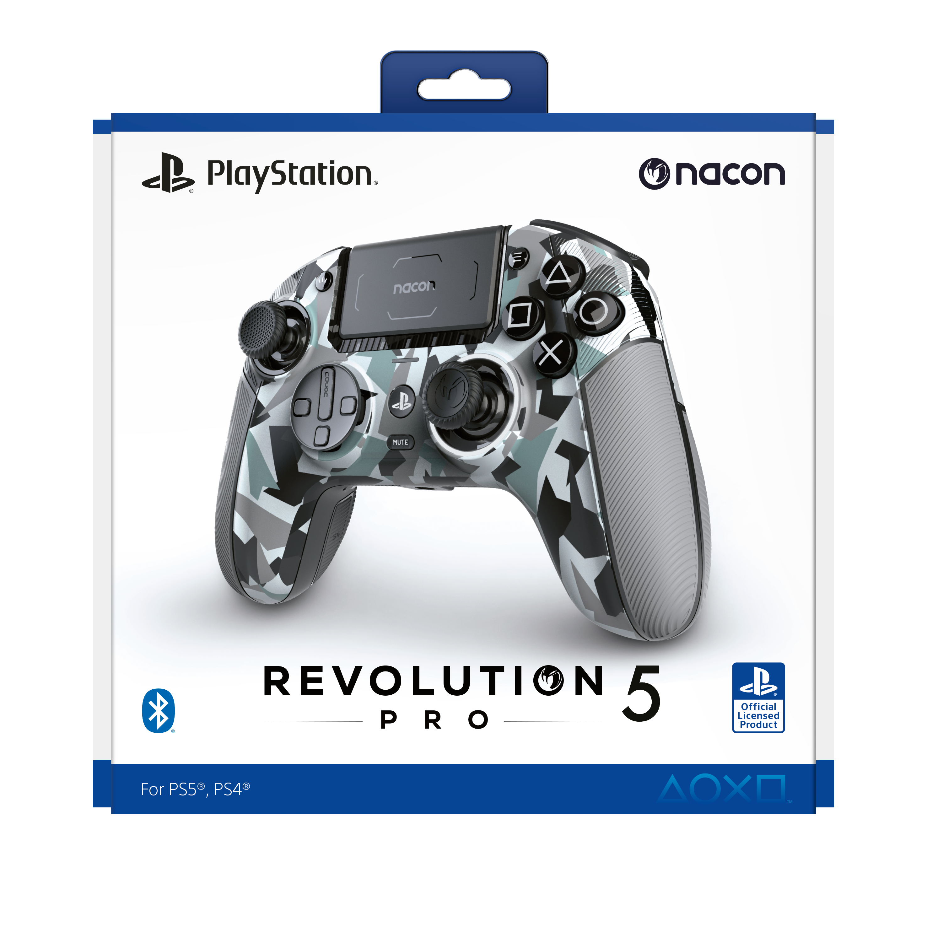 PlayStation-Controller in einer Box. Tarnmuster mit Grau- und Schwarztönen.