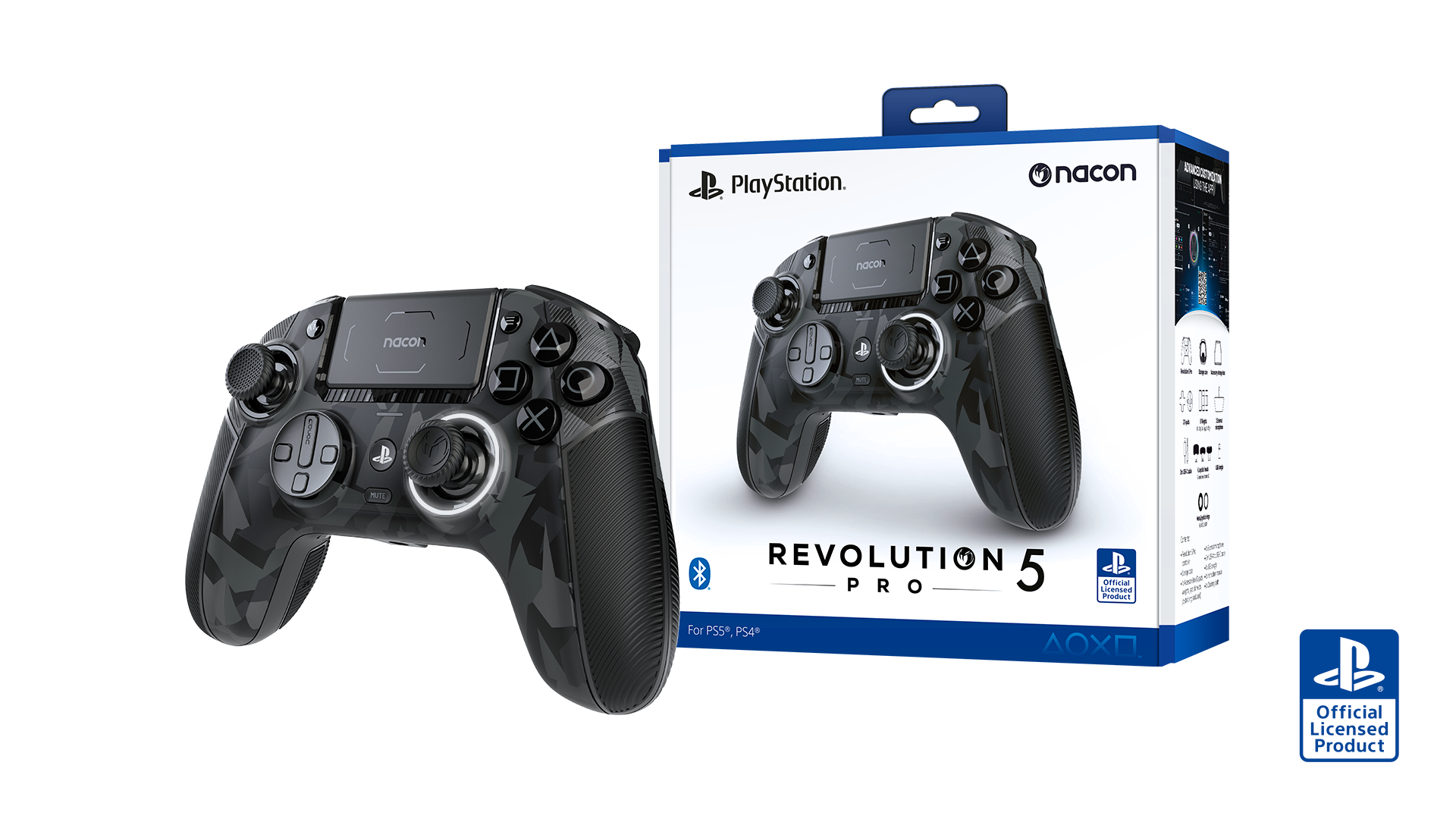 Ein schwarzer Gamecontroller mit einer Box.