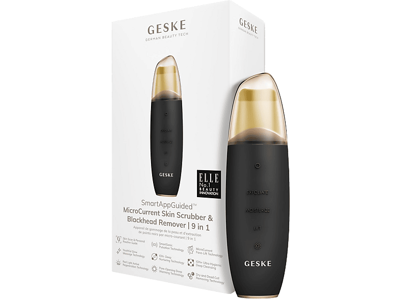 Rejuvenecedor facial - Geske MicroCurrent Skin Scrubber & Blackhead Remover 9 in 1, Cara, Negro