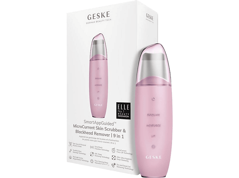 Rejuvenecedor facial - Geske MicroCurrent Skin Scrubber & Blackhead Remover 9 in 1, Cara, Rosa