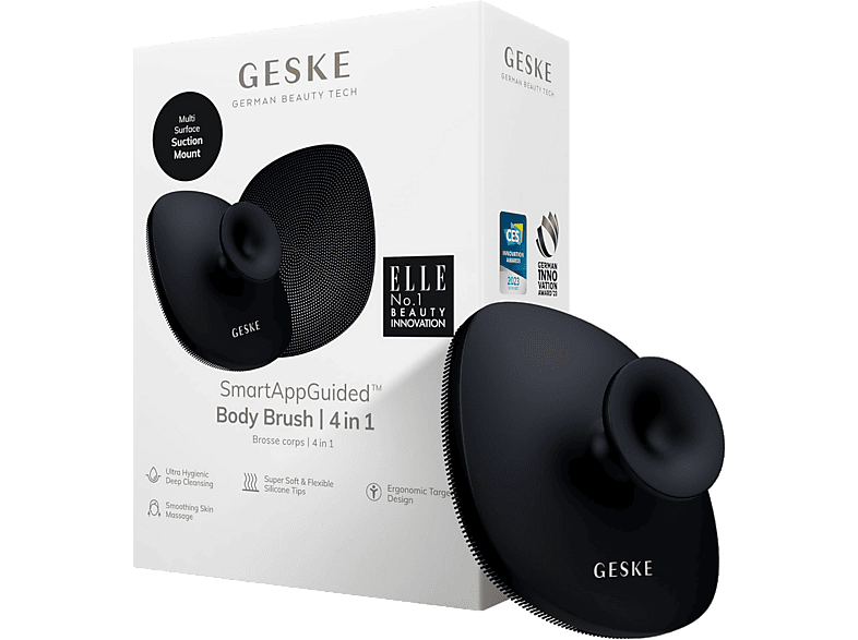 Limpiador facial - Geske Body Brush 4 in 1, Todas las zonas del cuerpo, Negro