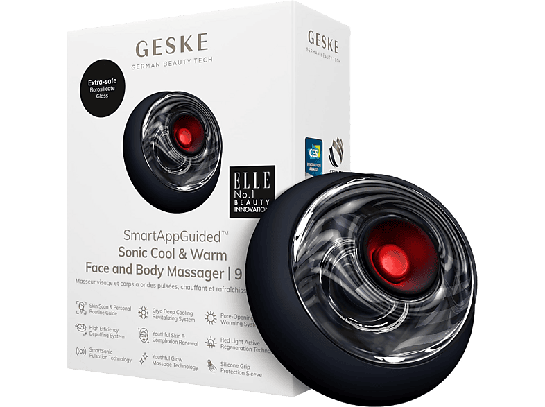 Rejuvenecedor facial - Geske Sonic Cool & Warm Face and Body Massager 9 in 1, Para todo el cuerpo, Negro