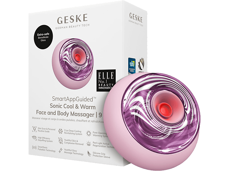 Rejuvenecedor facial - Geske Sonic Cool & Warm Face and Body Massager 9 in 1, Para todo el cuerpo, Rosa