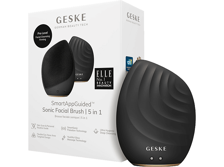 Limpiador facial - Geske Sonic Facial Brush 5 en 1, Limpia y masajea, IPX/, Negro