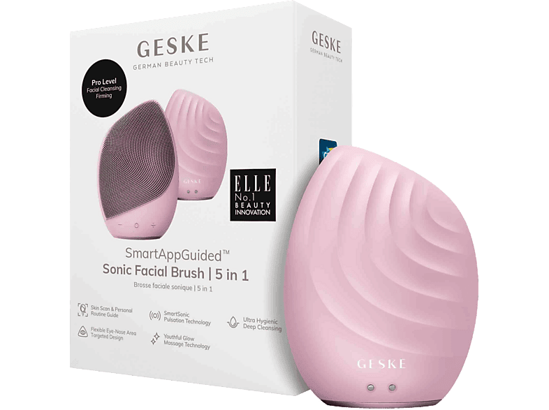 Limpiador facial - Geske Sonic Facial Brush 5 en 1, Limpia y masajea, IPX/, Rosa