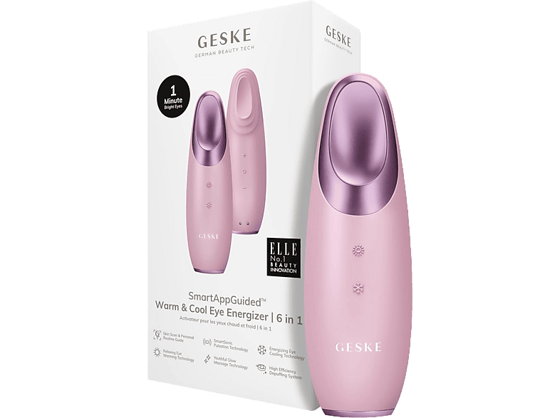 Rejuvenecedor facial - Geske Warm & Cool Eye Energizer 6 en 1, Reduce hinchazón alrededor ojos, IPX7, Rosa