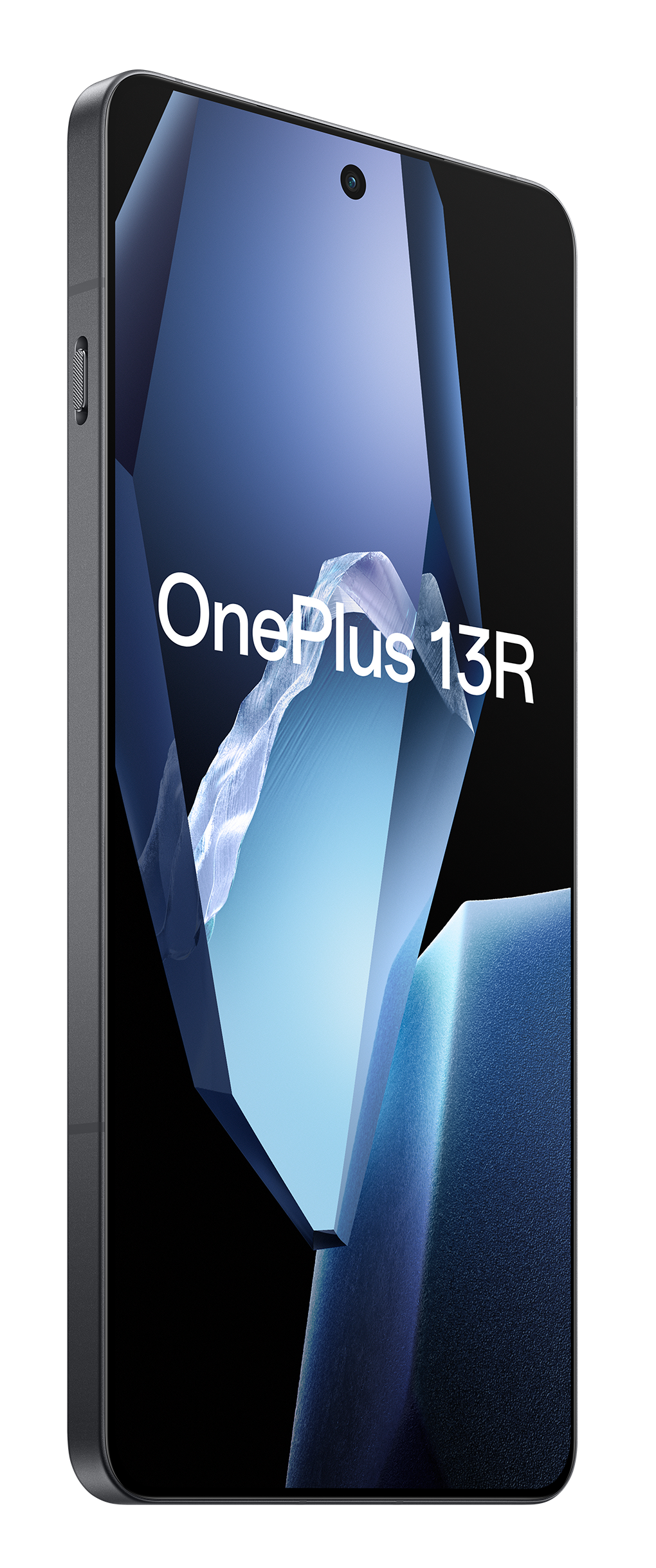 Telefon OnePlus 13R z niebieskim wzorem, widok z boku.