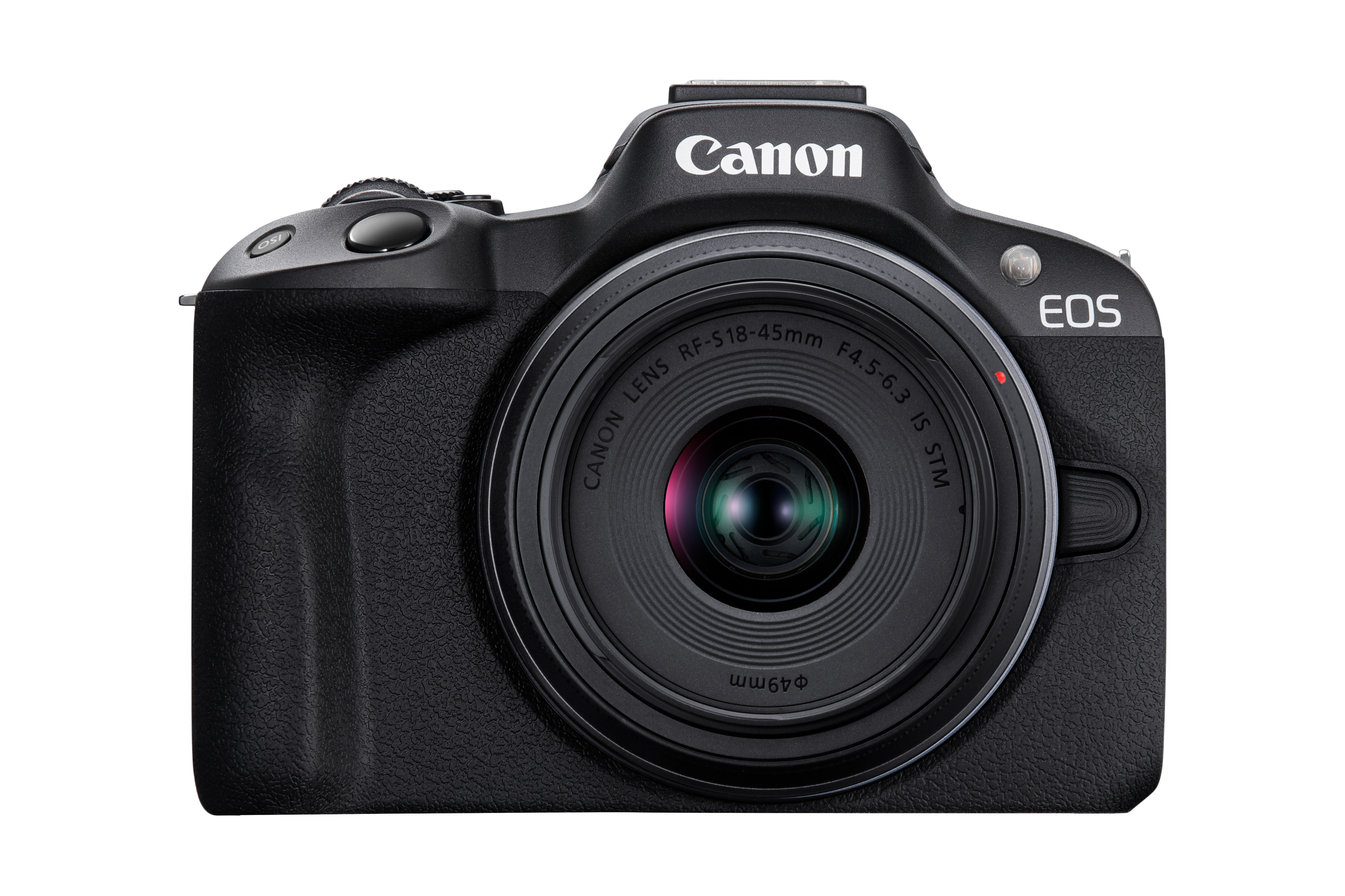 Siyah Canon EOS kamera ve lens. Beyaz arka plan.