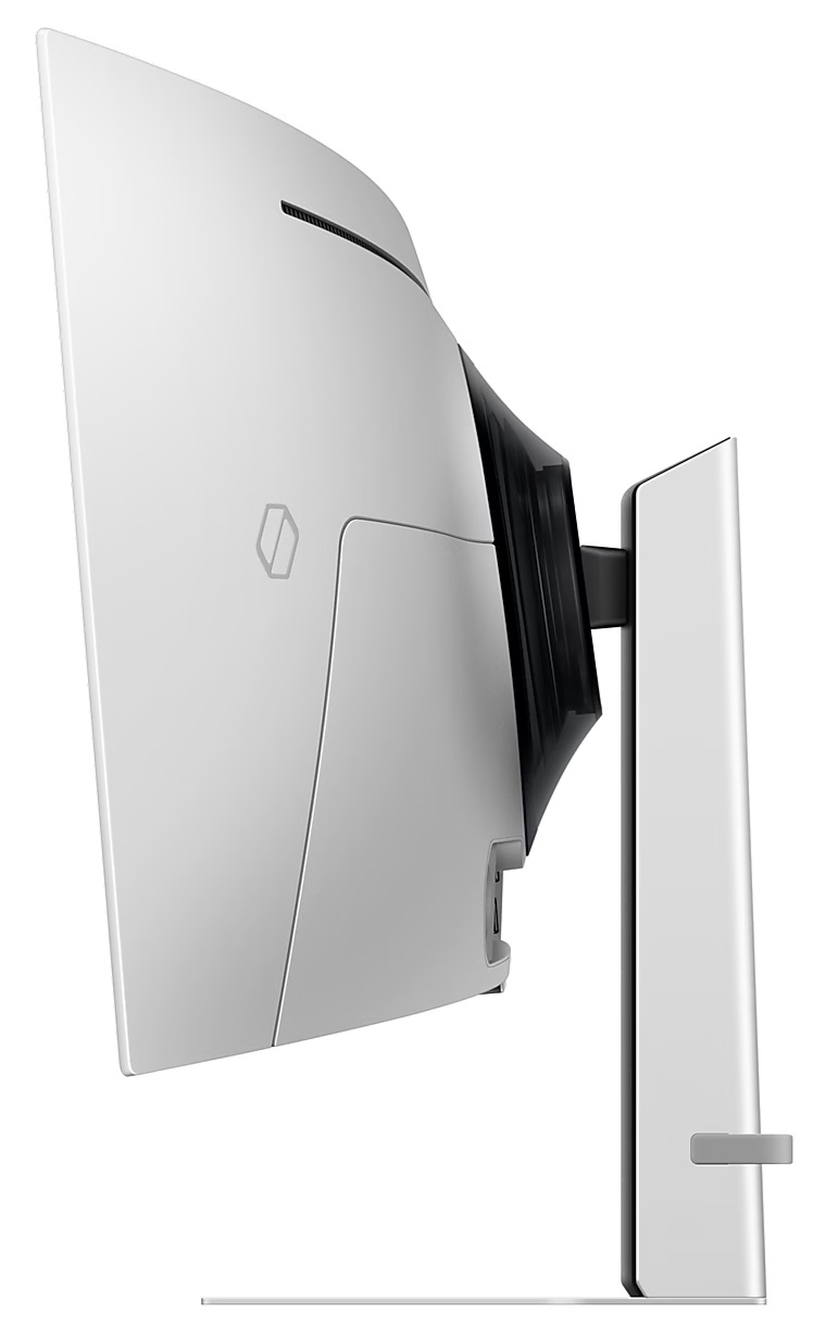 Zakrzywiony monitor komputera z boku, biały.