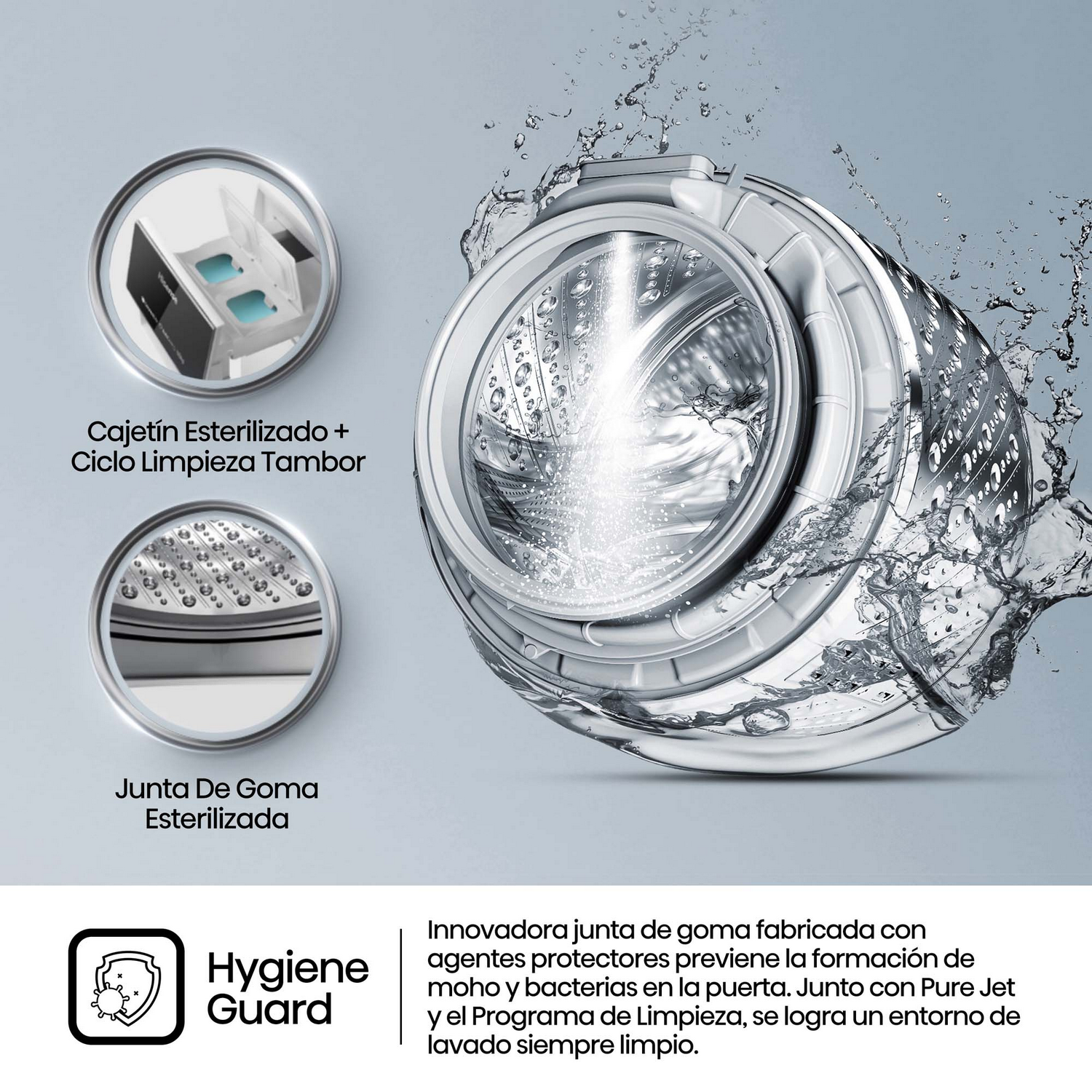 Una lavadora con función Hygiene Guard, en un diseño moderno.