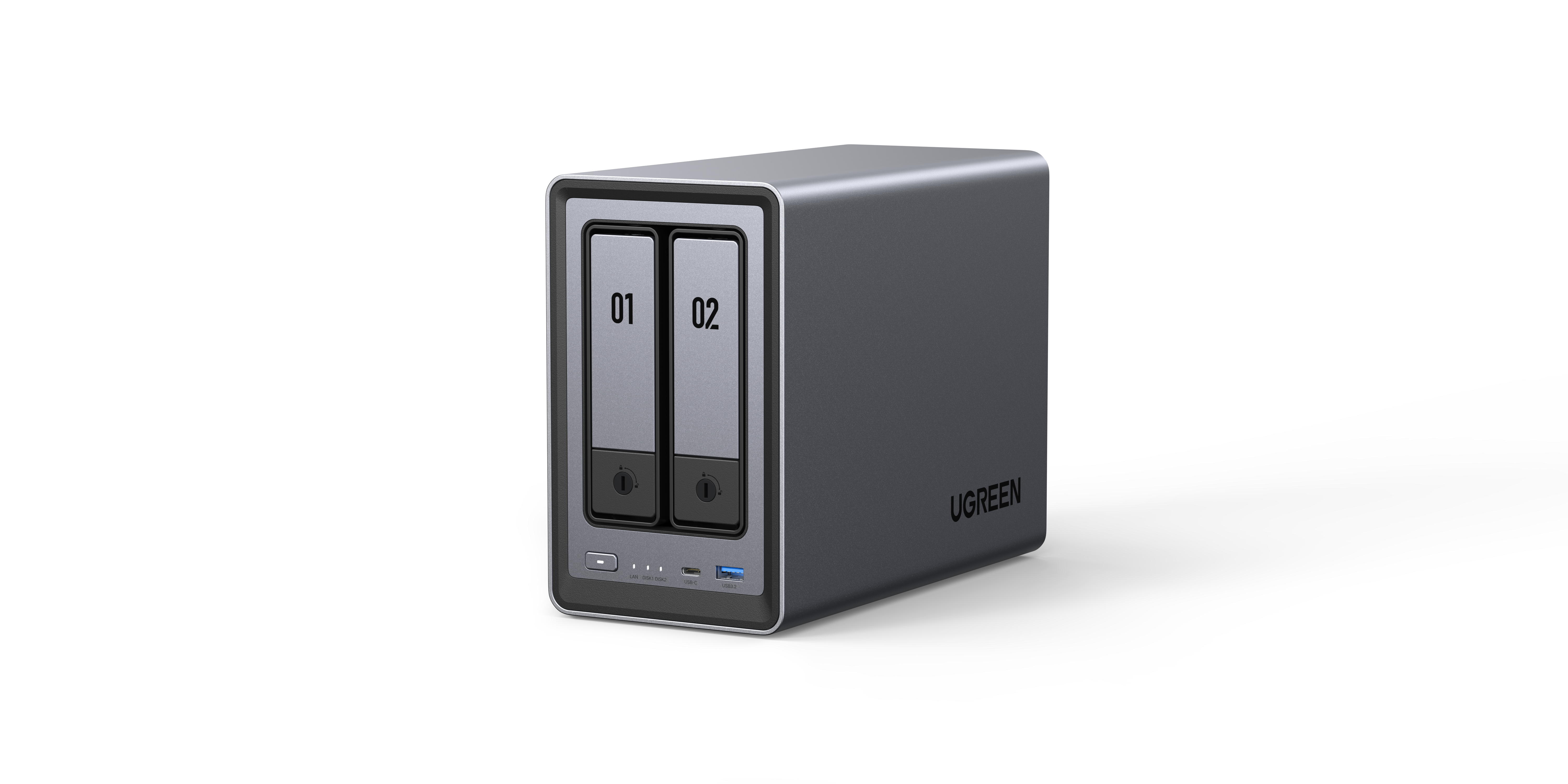 Offenes NAS-Gerät mit vier NVMe SSDs. Text: 'All-Flash-NAS' und '25x schneller als SATA-HDDs'.